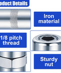 Six Pack Metal Grease Gun Nozzle Tips 1/8 NPT Couplers Replacement For M18 Two Speed And M12 Cordless Guns Fits Most Manual Grease Guns Silver Heavy Duty Construction For Auto Shop Pros showing iron material, 1/8 pitch thread, and sturdy nut details.