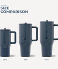 Size comparison of Premium Kids Insulated Travel Tumblers 20 Oz, 32 Oz, and 40 Oz showcasing triple wall design.