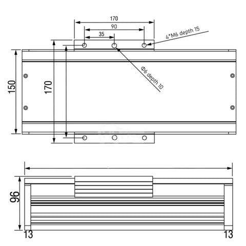 Line drawing dimensions of Top Shelf Ball Screw Linear Guide For Z X Y Axis Motion Sliding Stage with precise measurements.