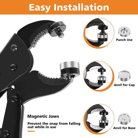 Beefy Pro Grade Snap Fastener Tool Kit With Pliers And 100 15mm Brass Rust Resistant Snaps magnetic jaws and molds