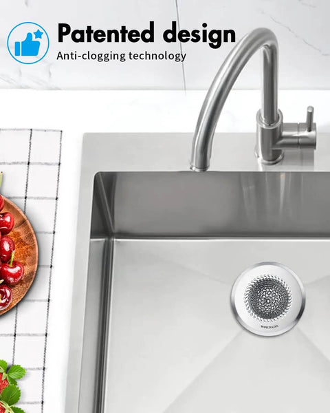 Reversible Chain Mesh Sink Strainer for Effortless Clean Up and Debris Catcher Large Capacity No Clog in 304 Stainless Steel installed in sink