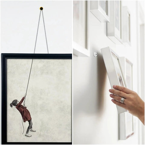 Knockout Drywall Anchors And Screws Assortment Kit Hella Tough Wall Plug Hardware holding a framed artwork on a wall.