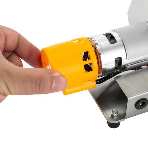 Mini Belt Sander With Grinding And Buffing Wheel Electric Variable Speed Grinder For Wood Polish showing the motor casing being adjusted.