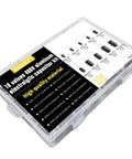 Electrolytic Capacitor Kit 158 Piece Set, 400V, 10 Values From 1uF To 100uF, Aluminum Case visible in a clear plastic box