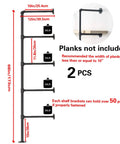 Diagram of Industrial Pipe Shelf Kit With Wall Mount Brackets And Five Tier Open Shelves In Black Matte 68 Inches Tall 10 Inch Deep Hardware
