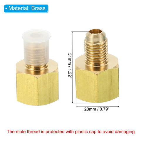 Three Eighth Inch Female Flare to One Quarter Inch Male Flare Connector Pack of 2, brass adapter with dimensions