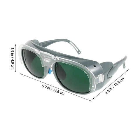 Built Different Welding Safety Goggles With Top Shelf Impact Resistance And Dust Splash Proof Black Gray Lenses For Heavy Duty Shop Work And Everyday Welder Gear, side view showing dimensions.