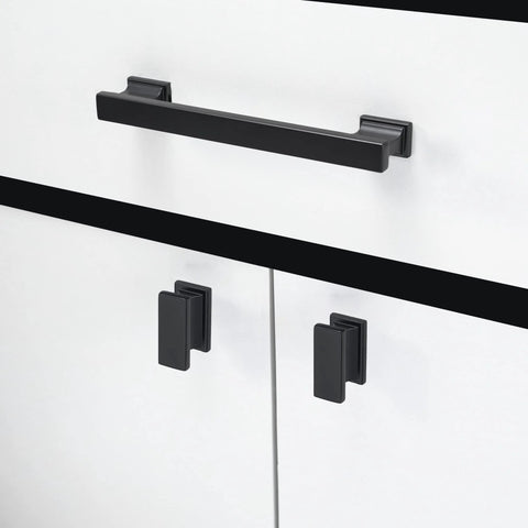 10 Pack 5 Inch Hole Centers Matte Black Cabinet Handles And Drawer Pulls, 6 Inch Overall Length on white kitchen cabinets