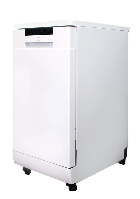 Game Changing 18 Inch Portable Dishwasher With Stainless Steel Tub And Six Hardworking Wash Cycles For No Sweat Cleanup Energy Star Approved Slick White Style Holds Eight Place Settings Daily, front angle view.