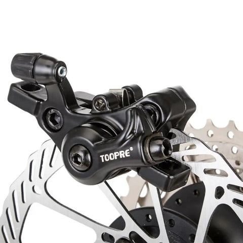 High Quality Mechanical Disc Brake Set For Mountain Bike Featuring Front And Rear Aluminum Alloy Calipers close-up view of caliper and rotor