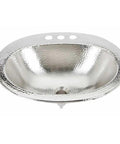 Handcrafted Drop-In Bathroom Sink 20 Inch With Hammered Nickel Finish, showing round basin and faucet holes.