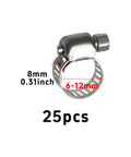25 Pieces Stainless Steel Worm Drive Hose Clamps Kit, Adjustable 0.24 to 0.47 Inches (6 to 12 mm) on white background
