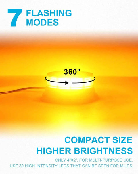 Rock Solid Amber LED Beacon Strobe Light With Killer Visibility For Emergency Hazard Warning And Roof Mount Flashing Alert Lamp IP67 Waterproof Heavy Duty High Output Crystal Reflector