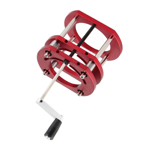 Router Lift Base Workhorse For Woodworking Aluminum Alloy And Stainless Steel 4 Jaw Clamping Table Lifting System With Easy Above Table Crank Adjustment, Firm Mount, Ideal For Small Trimming Machines And Precise Routing. Red aluminum alloy and stainless steel router lift base with crank handle