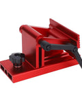 Slick Red Bench Grinder Sharpening Jig And Versatile Tool Rest For 6 Inch And 8 Inch Wheels with black knobs and lever.