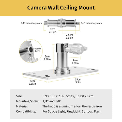 Hella Sturdy Overhead Camera Wall Mount With All Metal Welded Frame And Roomy 3.34 Inch Wall Plate Featuring 1/4 And 3/8 Inch Screw Threads For Zero Hassle Tripod Free Recording And Serious Space Saving Convenience For Creators