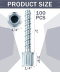 100 Piece Set 3/8 Inch Threaded Rod Anchors for Concrete and Steel, 1/4 Inch Diameter, 2 Inch Length, Zinc Finish Vertical Anchor Screws