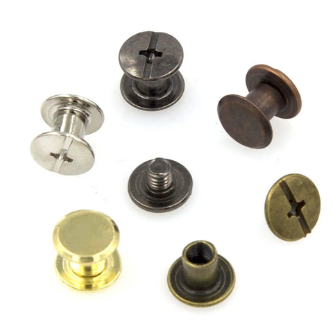 100 Sets Assorted Chicago Screws Kit For DIY Leather Craft In 5 Colors Black Silver Gold Bronze Red Copper 6mm Post Height 9mm Head Diameter 5mm Shank Includes Book Binding Posts And Nail Rivets
