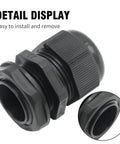 NPT Nylon Cable Gland Set IP68 Waterproof Adjustable 5 to 10mm shown in detail display, close-up of rock solid fit.