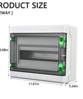 12 Way Waterproof Power Distribution Box Built Like a Tank With Cold Rolled Steel Plate And Embedded Brass Nuts Heavy Duty Din Rail Enclosure For Indoor Outdoor Wiring measuring 11.61in x 10.08in x 5.24in.