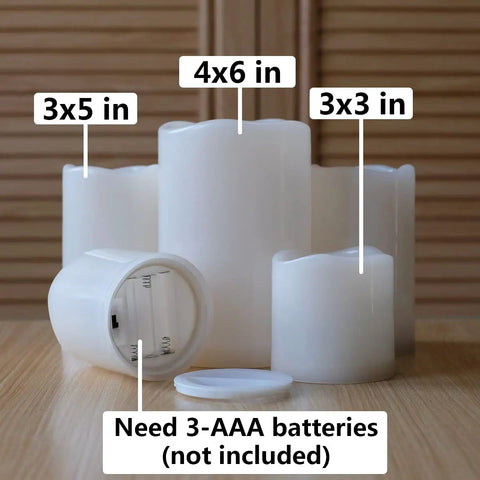 Outdoor IP44 Weatherproof 4x6 Inch Warm White LED Flameless Pillar Candles Set Of 2 With Remote And Timer Resin No Melt Design