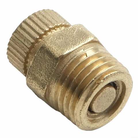 Close-up of a heavy duty brass drain screw for air compressor tanks, part of a set of four reliable drainage valves.