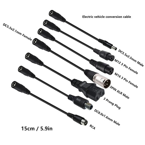 Universal Electric Scooter Charger Adapter Cable Kit With Multi Compatible Male To Female Connectors For Hoverboards Self Balancing Scooters And Electric Bikes Flame Retardant PVC Brass Conductors