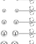 Extra Long Post Earrings Set, 5 Pairs 316L Stainless Steel Ball Studs For Women And Men, Hypoallergenic And Nickel Free, 2-6mm, Lead Free, Waterproof All Day Comfort For Sensitive Ears, Steel Color, 2-6mm sizes