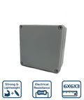 DJC Supply Co. weatherproof PS plastic junction box, 6x6x3 in, gray