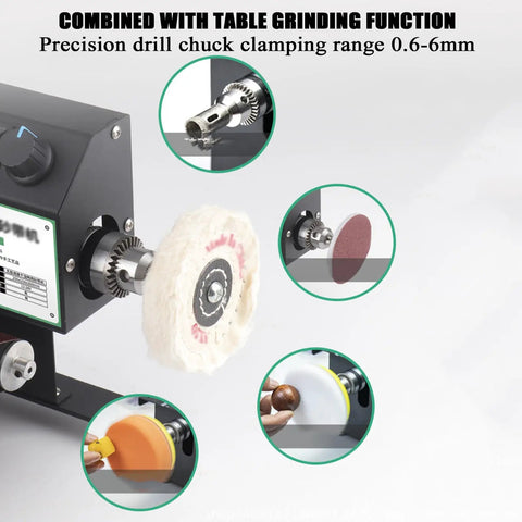 Electric Belt Sander Drill Chuck Adapter Grinder Machine With One Click Adjustment For Knife Sharpening Polishing Wood Stone Plastic Acrylic 0.6-6mm Quick Change Collet System with table grinding function.