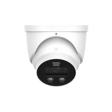 Front view of Dual Illumination 8MP Turret IP Camera With Two Way Talk IVS Built In Warm Light And IR LED 2.8mm Lens.