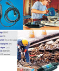 Inline GFCI Leak Protector Waterproof Outdoor Extension Cord Adapter With Easy Test And Reset Switch in use on job site.