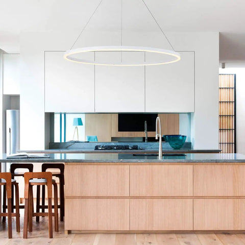 27.5 Inch LED Ring Chandelier Modern One Ring Pendant Light For Dining Room Kitchen Foyer Living Room Bedroom Hallway Warm White 3000K Non Dimmable Dope Look For Any Modern Home Decor hanging over kitchen island
