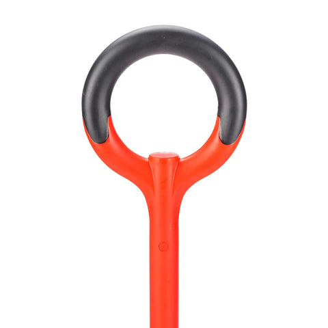 Top handle of Manual Serrated Garden Edger For Landscaping And Clean Lawn Borders, Steel Tool In Red, showing loop grip design.