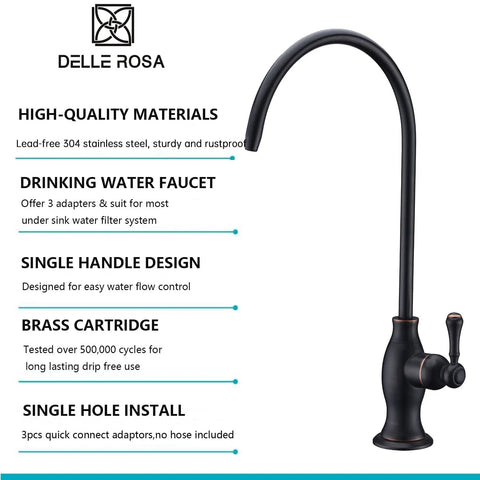 Top Shelf Stainless Steel Drinking Water Faucet For Under Sink Water Filter System Featuring Smooth Flow Non Air Gap RO Design Oil Rubbed Bronze Finish with single handle.