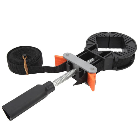 Heavy Duty Adjustable Frame Strap Clamp With No Sweat Handle Tensioner And Tough Four Meter Nylon Webbing for woodworking tasks.