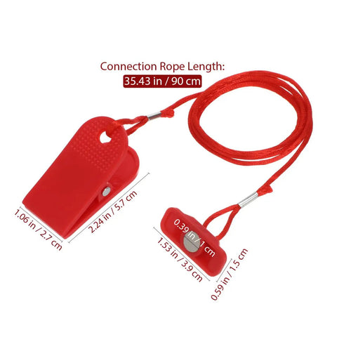 Treadmill Safety Key With Magnet Lock Replacement Kit in red, ABS material, cord length 35.43 inch, home gym accessory.