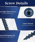 Exterior Pocket Hole Screws One And A Half Inch, Washer Head, Square Drive, Coarse Thread, Blue Coated, self-tapping screw details