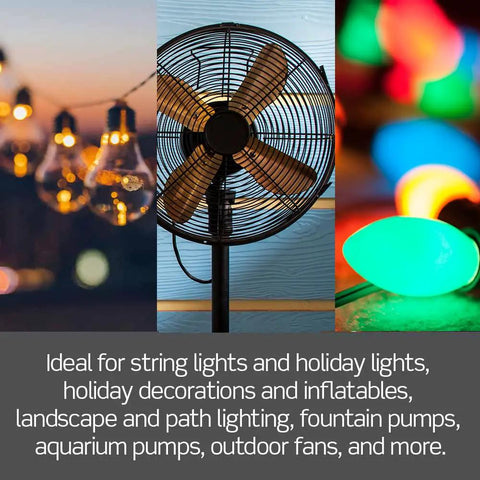Heavy Duty Smart WiFi Outdoor Plug With Hella Weather Resistant Shell For Holiday Lights Yard Decor And Garden Pumps Matter Enabled Voice Control Switch In Matte Black with string lights and fans