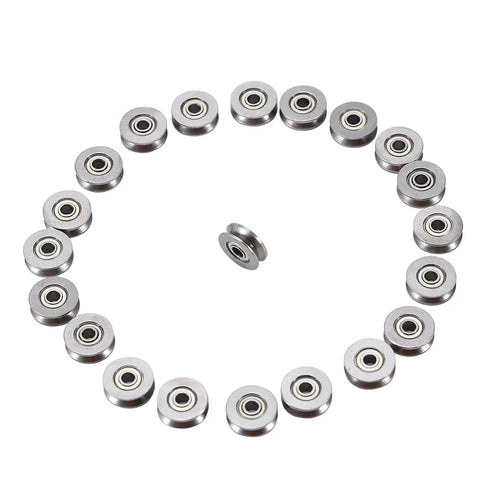 V Groove Bearings Pack Of 20 V623ZZ Guide Pulleys 3x12x4mm arranged in a circle, miniature carbon steel for rail track linear motion