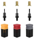 Pro Grade Rivet Nut Mandrels Set With 6-32 8-32 10-32 Mandrels 30 Rivnuts Total Replacement Tips Expanded Mandrels Kit For Nutsert Tool GT607 Carbon Steel Construction, showing mandrels and rivnuts with color-coded tips, laid out separately.