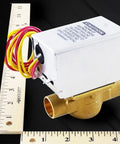 Replacement Motorized Zone Valve For Heating Systems with 3/4 Sweat Connection, shown with rulers for size reference