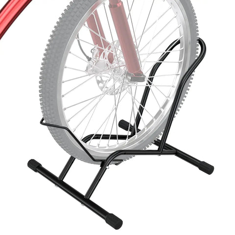Freestanding Bike Floor Stand For Indoor And Outdoor Use, Adjustable 16 To 29 Inch Wheel Width, holding a bike wheel