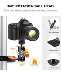 Heavy Duty Camera Clamp Mount With Two 360 Degree Ball Heads Magic Arm For DSLRs attached to a vertical pole.