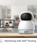 Top Tier 1080p AI Indoor Security Camera Featuring Sharp Human And Pet Motion Tracking Pan And Tilt Sweep For Effortless Home Crib Surveillance That Keeps Your Setup Locked Down Tight, with 360-degree movement displayed.