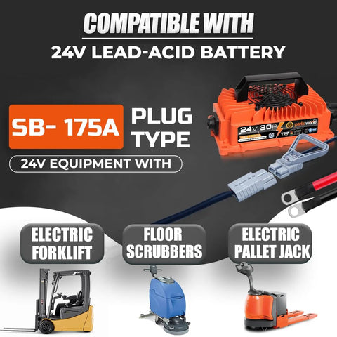 24V 30A Lead Acid Industrial Built Tough Battery Charger For Forklifts Pallet Jacks Scrubbers And Golf Carts With Anderson Plug