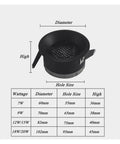 7W/9W/12W/15W COB LED Downlights Dimmable Recessed Ceiling Lights size chart showing dimensions and specifications.