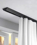 Invisible Ultra Thin Ceiling Curtain Track With Aluminum Rail And Hooks, Silent No Drill Single Curtain Rod For Living Room Bedroom Balcony And Hospital Use, 1.2m Black mounted on ceiling with white curtains