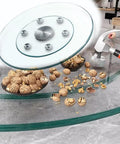 24 Inch Tempered Glass Turntable Lazy Susan for Dining Table with walnuts and hammer, Large Round Serving Tray, Anti Collision Edge
