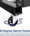 Heavy Duty 2 Ton Folding Engine Hoist With Six Wheel Hydraulic Shop Crane Cherry Picker Rig wheels showing 360-degree swivel feature.